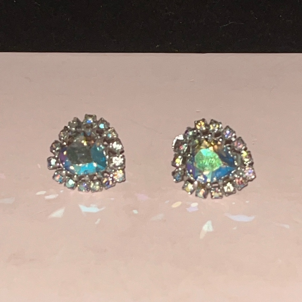 Coro Clip On Earrings Auroa Borealis silver Tone Vintage 60’s